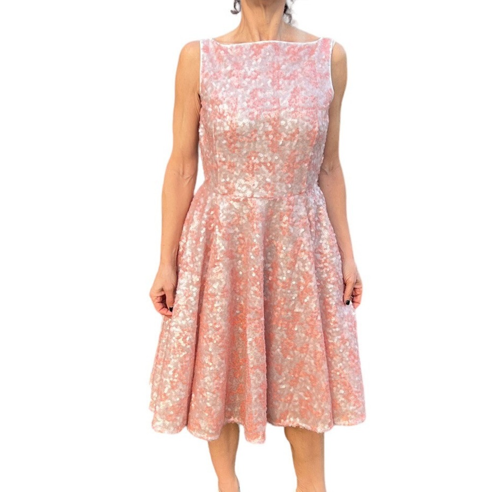 WOMENS EMPORIO ARMANI SEQUIN A LINE SLEEVELESS PINK ORANGE COCKTAIL DRESS 44 6